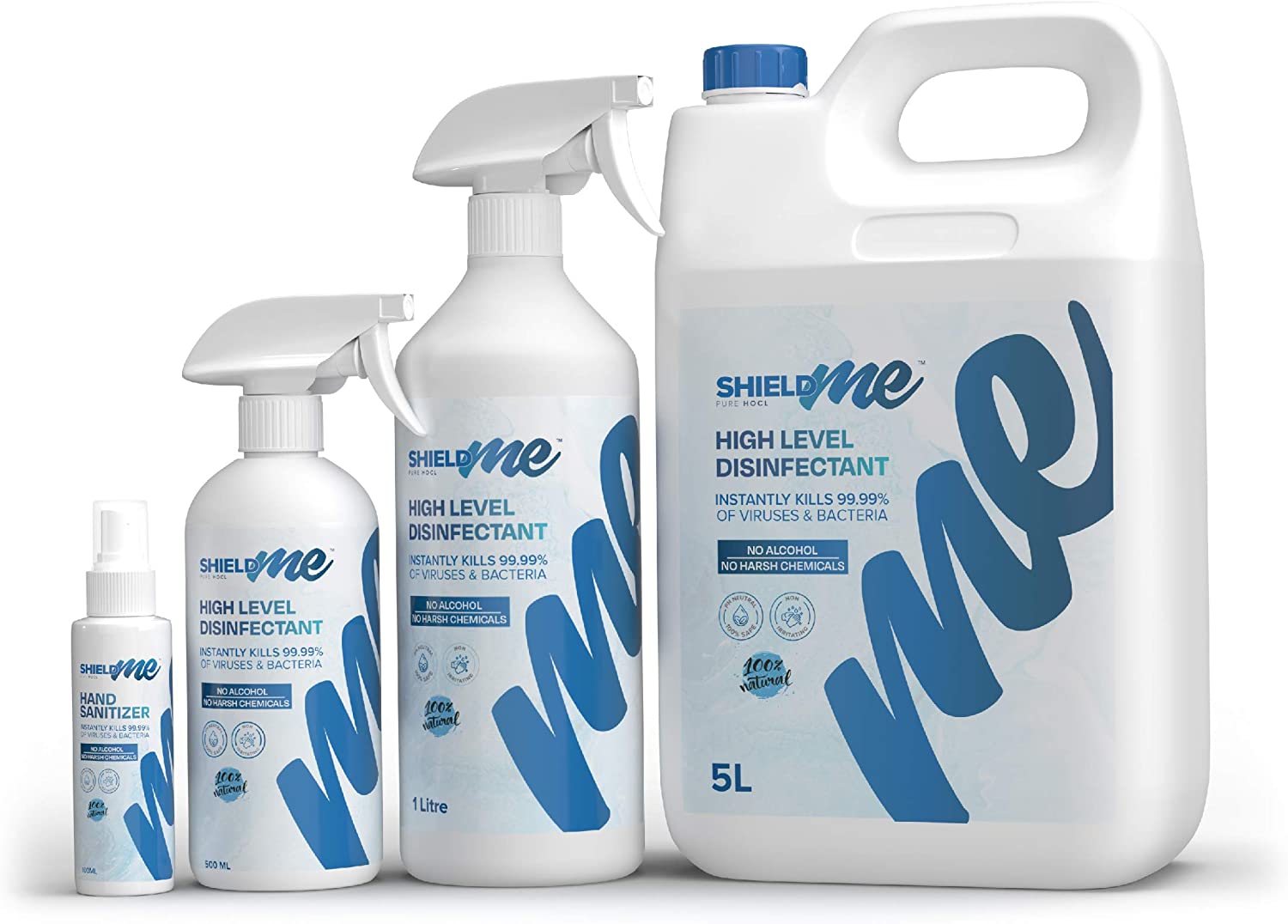 High Level Hand Sanitizer & Surface Disinfectant 100% Natural [Bundle Offer 100ML+500ML+1Liter+5Liters] - SHIELDme