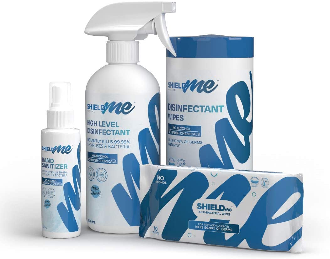 SHIELDme Life-Care Disinfection Package – Natural 100% [100ML Spray Disinfectant + 10 Disinfecting Wipes + 500ML Spray Disinfectant + 80 Disinfectant Wipes